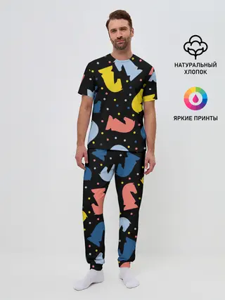 Мужская пижама с брюками / Шахматные фигуры цветные