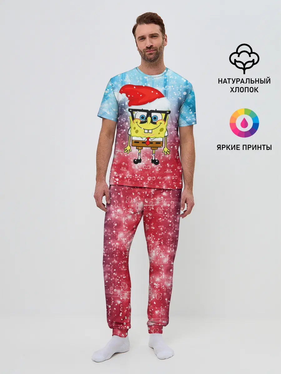 Мужская пижама с брюками / Новогодний Спанч Боб