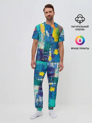 Мужская пижама с брюками / Краской по ткани