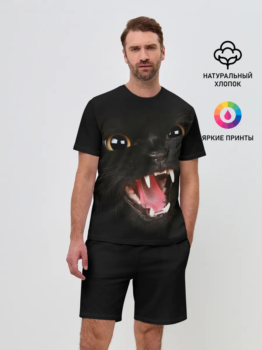 Мужской костюм с шортами / Черный кот