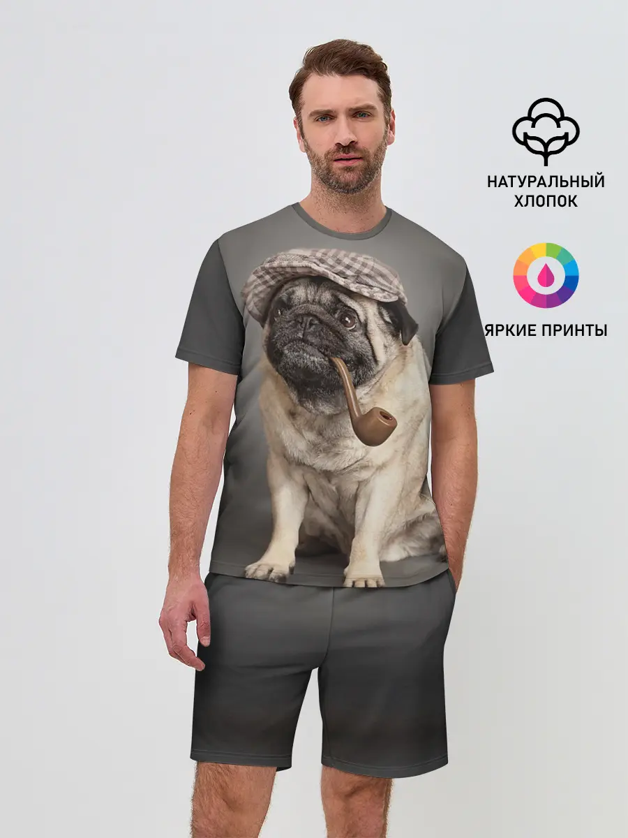 Мужской костюм с шортами / Мопс в кепке