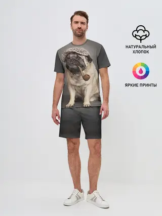 Мужской костюм с шортами / Мопс в кепке