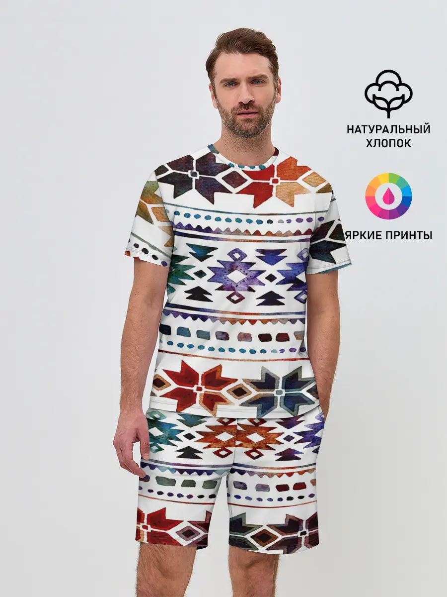 Мужской костюм с шортами / Снежинки акварель