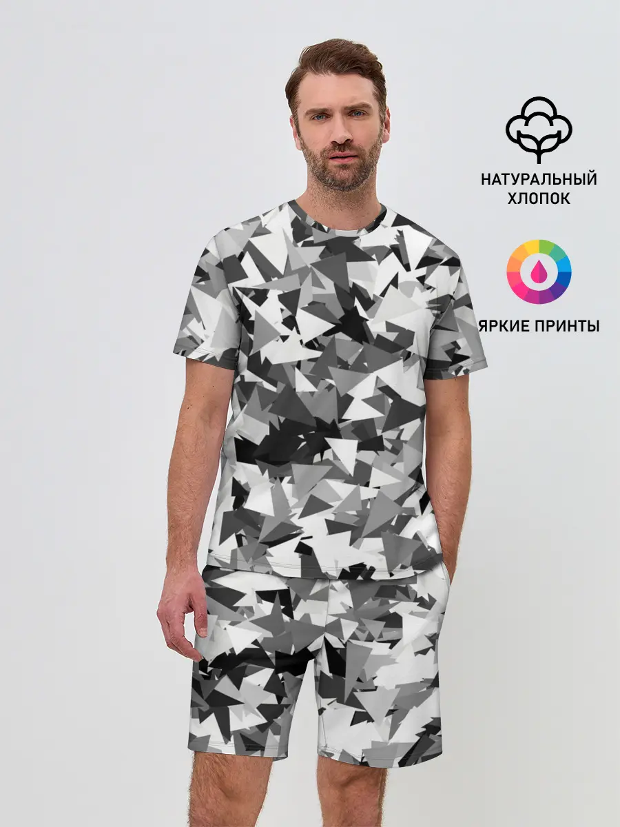 Мужской костюм с шортами / Городской серый камуфляж