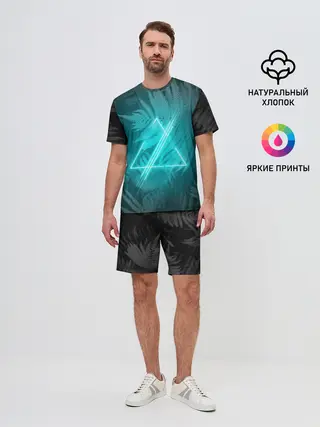 Мужской костюм с шортами / Neon light blue