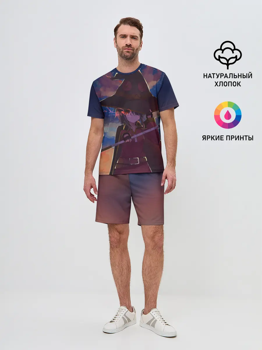 Мужской костюм с шортами / Konosuba с посохом