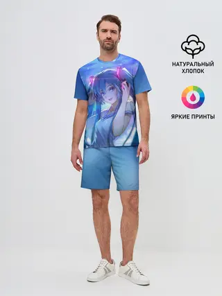 Мужской костюм с шортами / Miku на фоне космоса