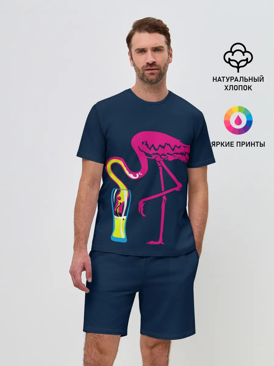Мужской костюм с шортами / Кислотный фламинго