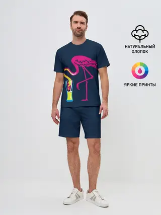 Мужской костюм с шортами / Кислотный фламинго