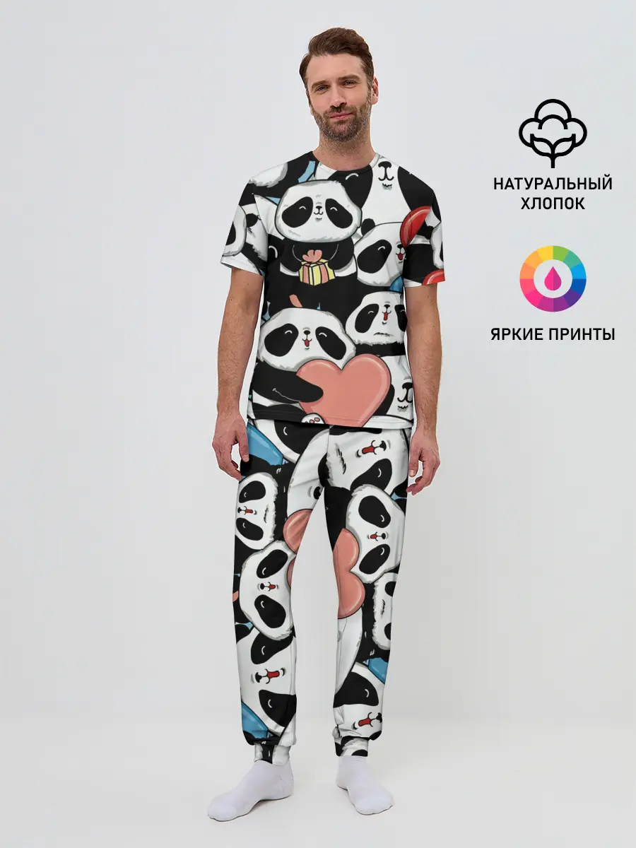 Мужская пижама с брюками / Панды.