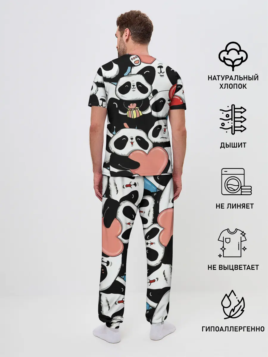 Мужская пижама с брюками / Панды.