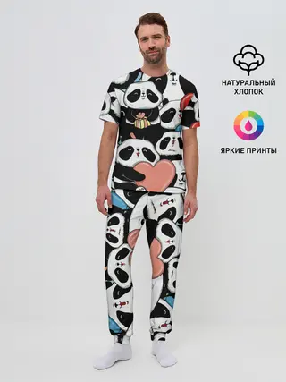 Мужская пижама с брюками / Панды.