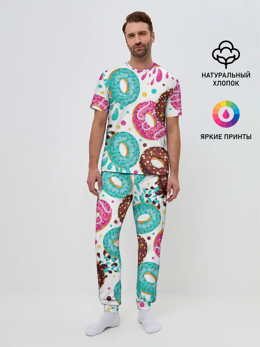 Мужская пижама с брюками / Любитель пончиков