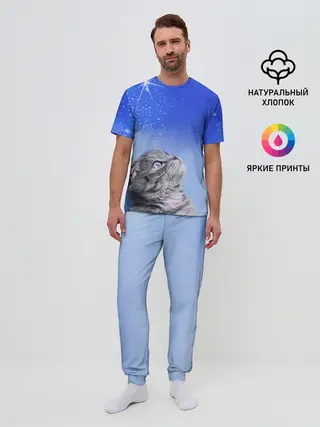 Мужская пижама с брюками / Кот и космос