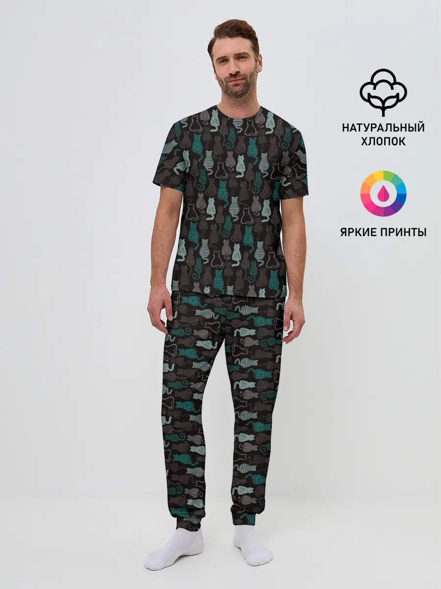 Мужская пижама с брюками / Котики
