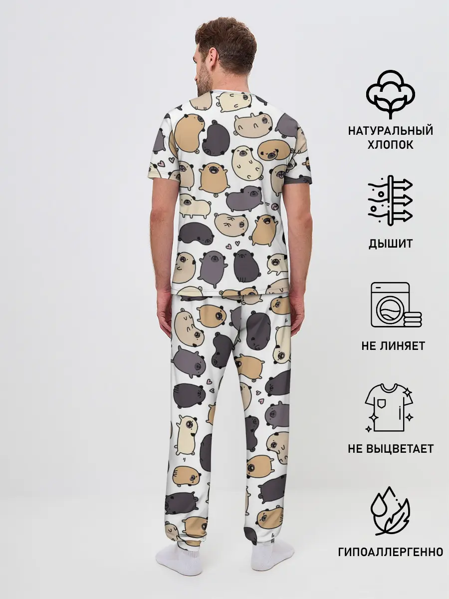 Мужская пижама с брюками / Милые мопсы