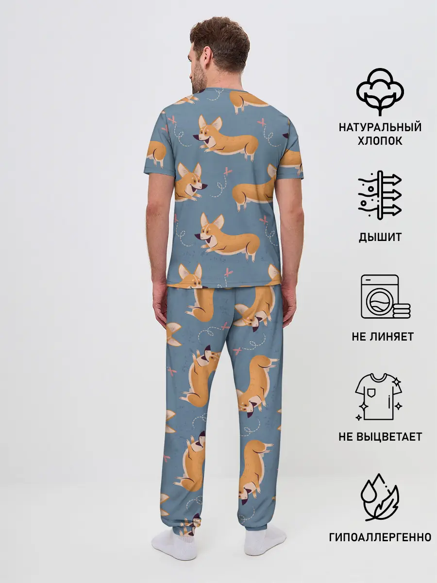 Мужская пижама с брюками / Корги с бабочкой