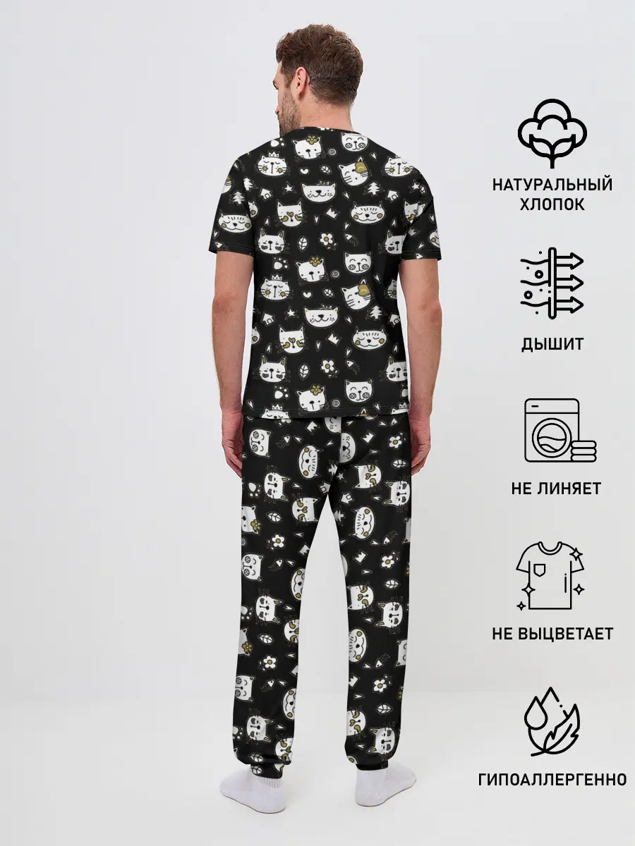 Мужская пижама с брюками / Котики