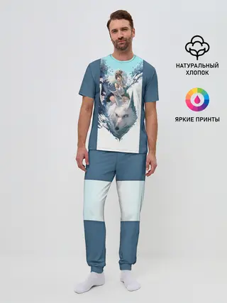 Мужская пижама с брюками / Mononoke голубое небо