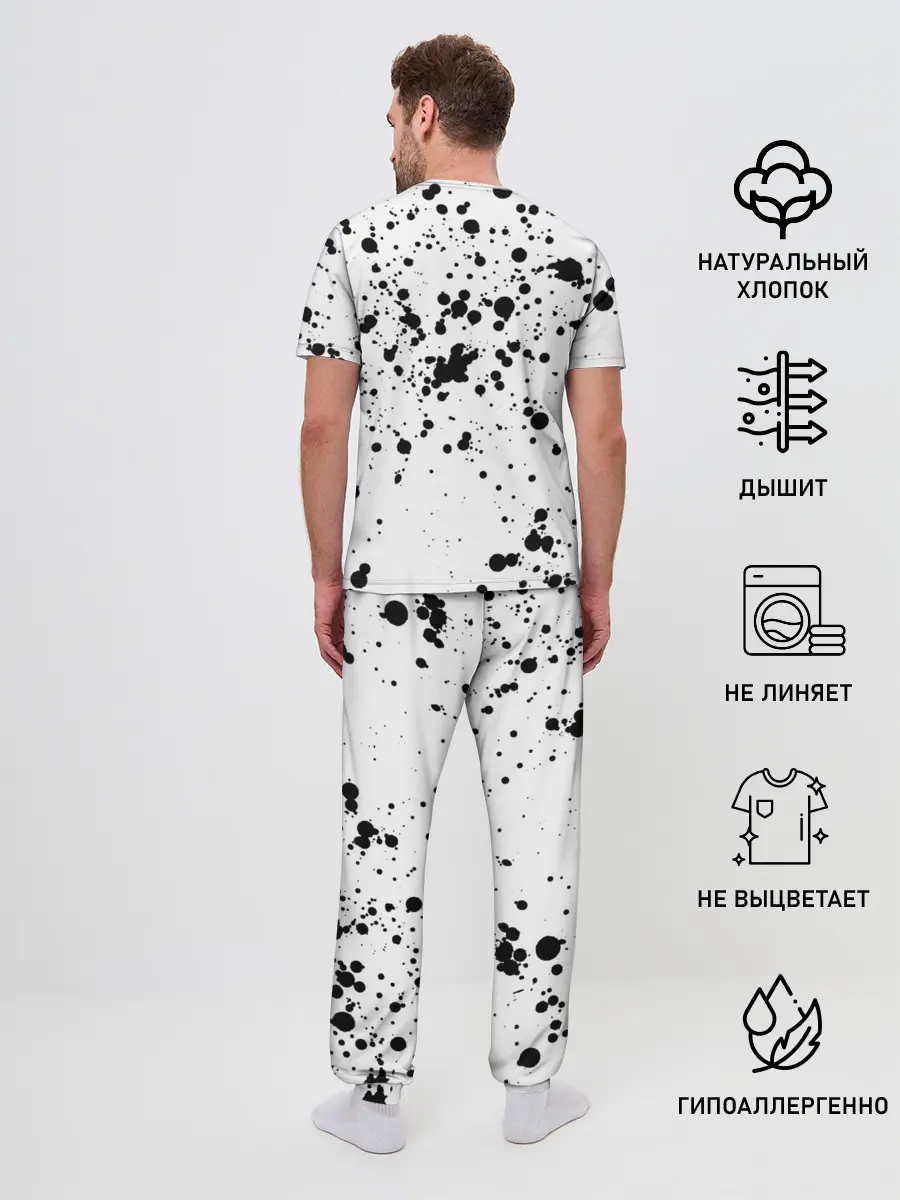 Мужская пижама с брюками / Далматинец - брызги чёрными пятнами