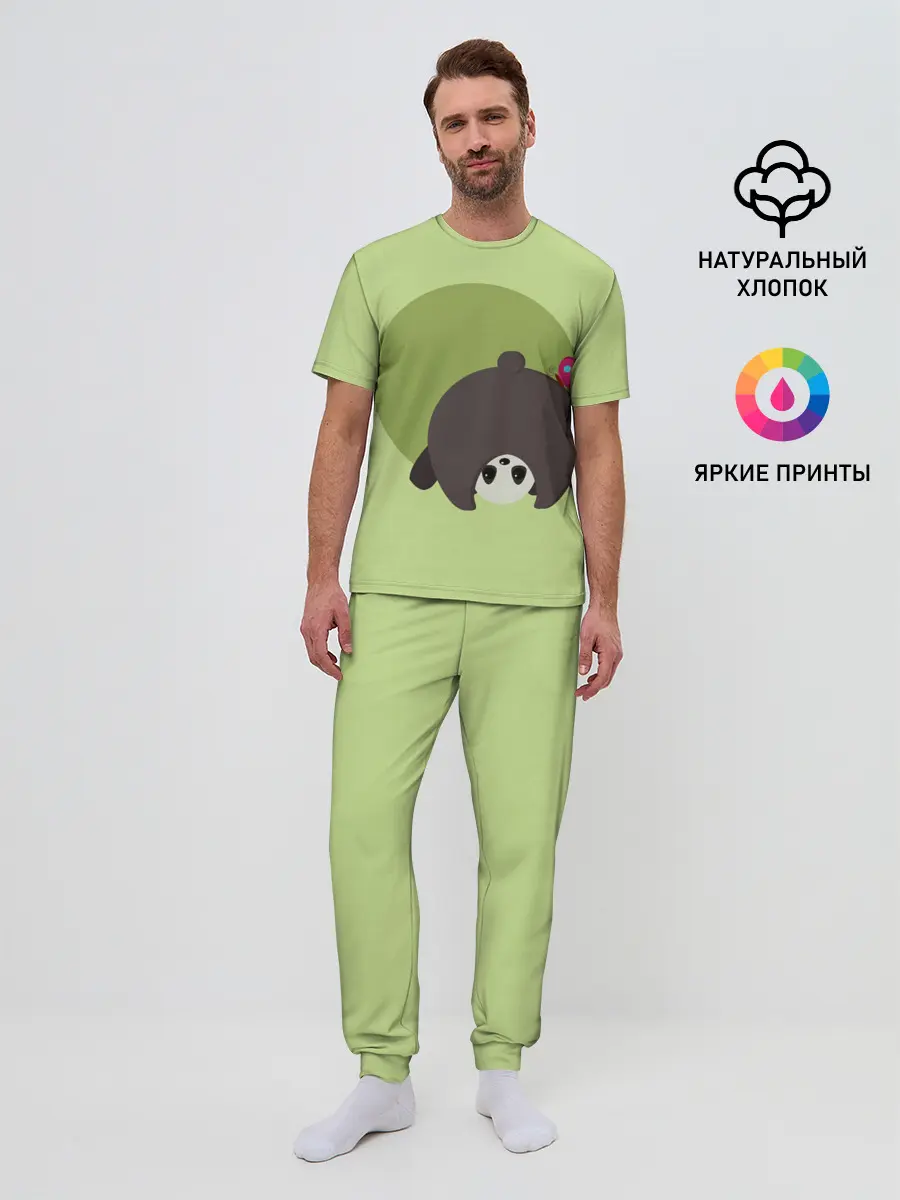 Мужская пижама с брюками / Прикольная панда с бабочкой