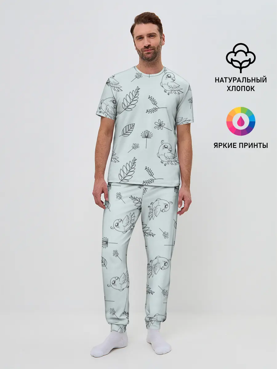 Мужская пижама с брюками / Милые птички