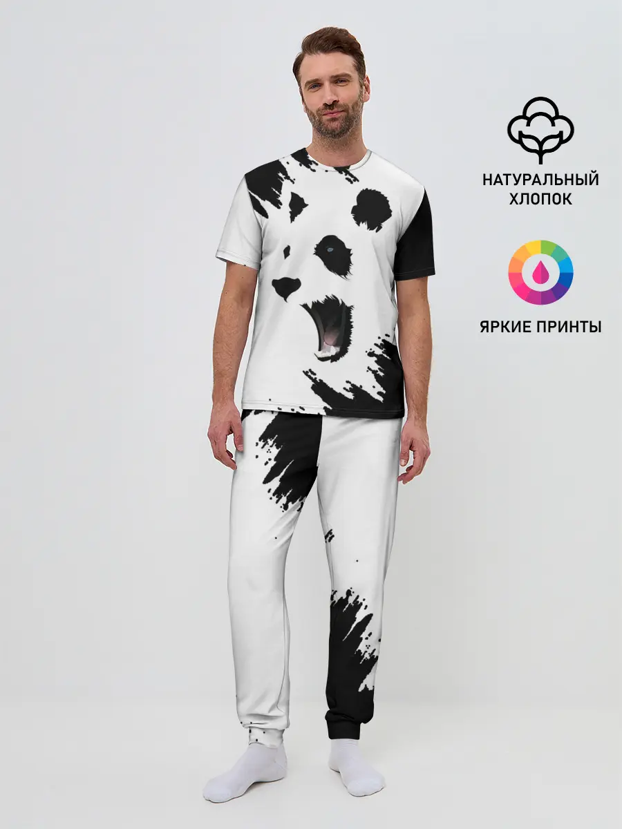 Мужская пижама с брюками / Панда | ЧБ