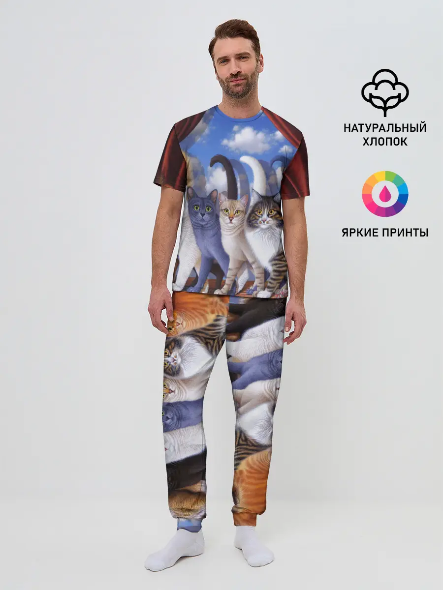 Мужская пижама с брюками / Коты