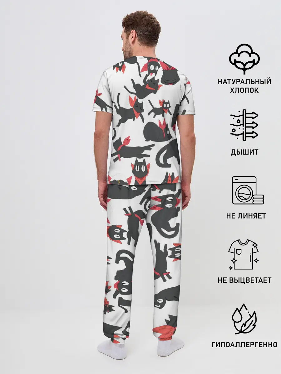 Мужская пижама с брюками / Черный котик