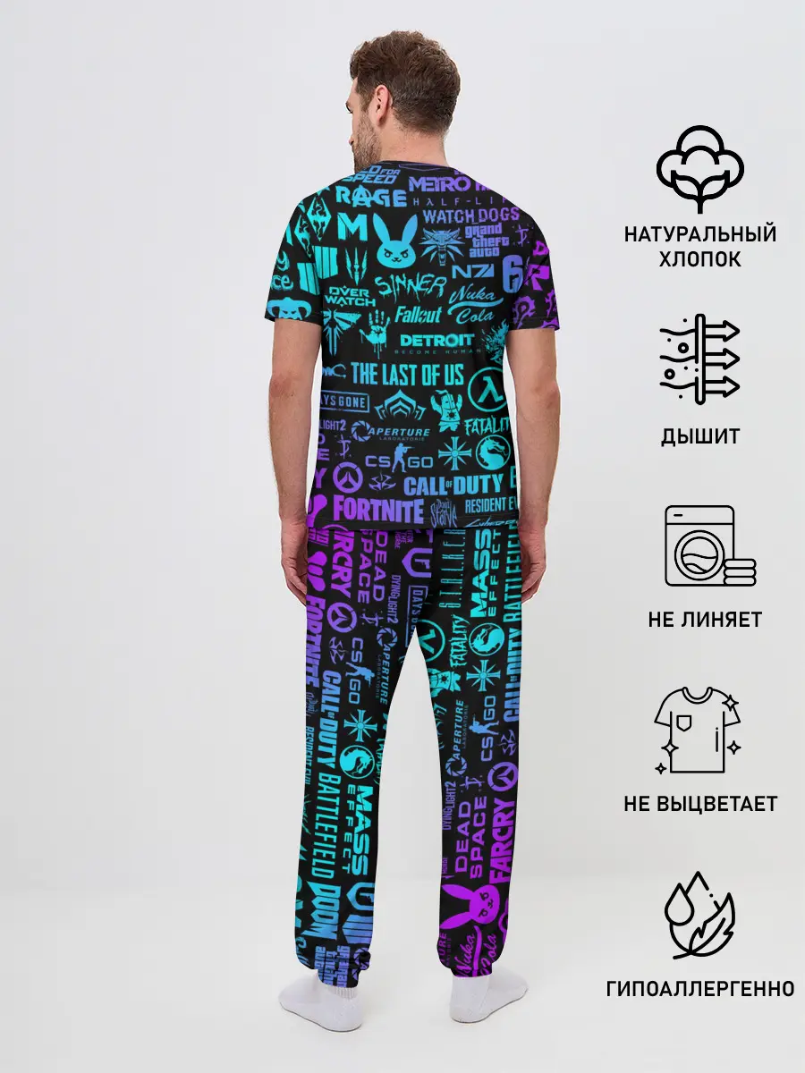 Мужская пижама с брюками / ЛОГОТИПЫ ИГР НЕОН / NEON GAMES LOGO