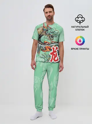 Мужская пижама с брюками / Изумрудный дракон