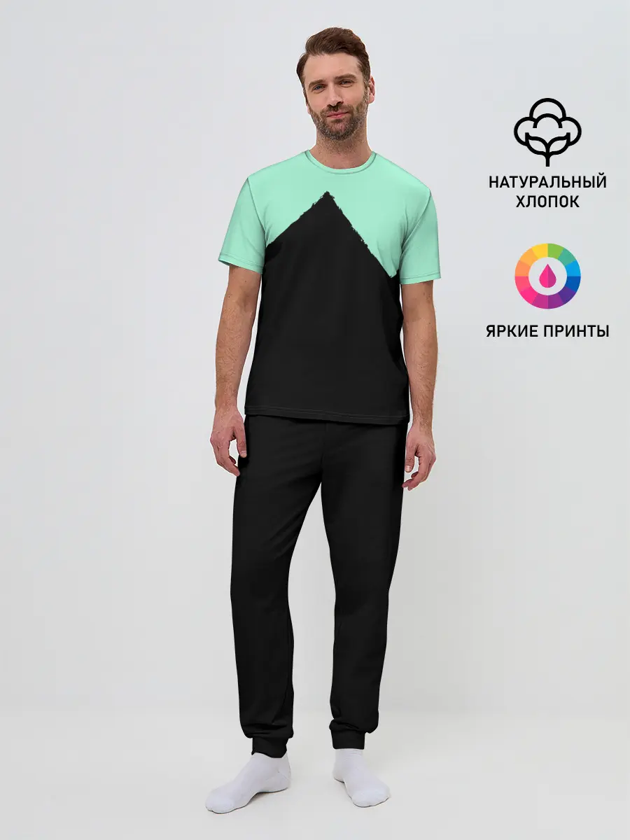 Мужская пижама с брюками / неровные зубья черный мятный