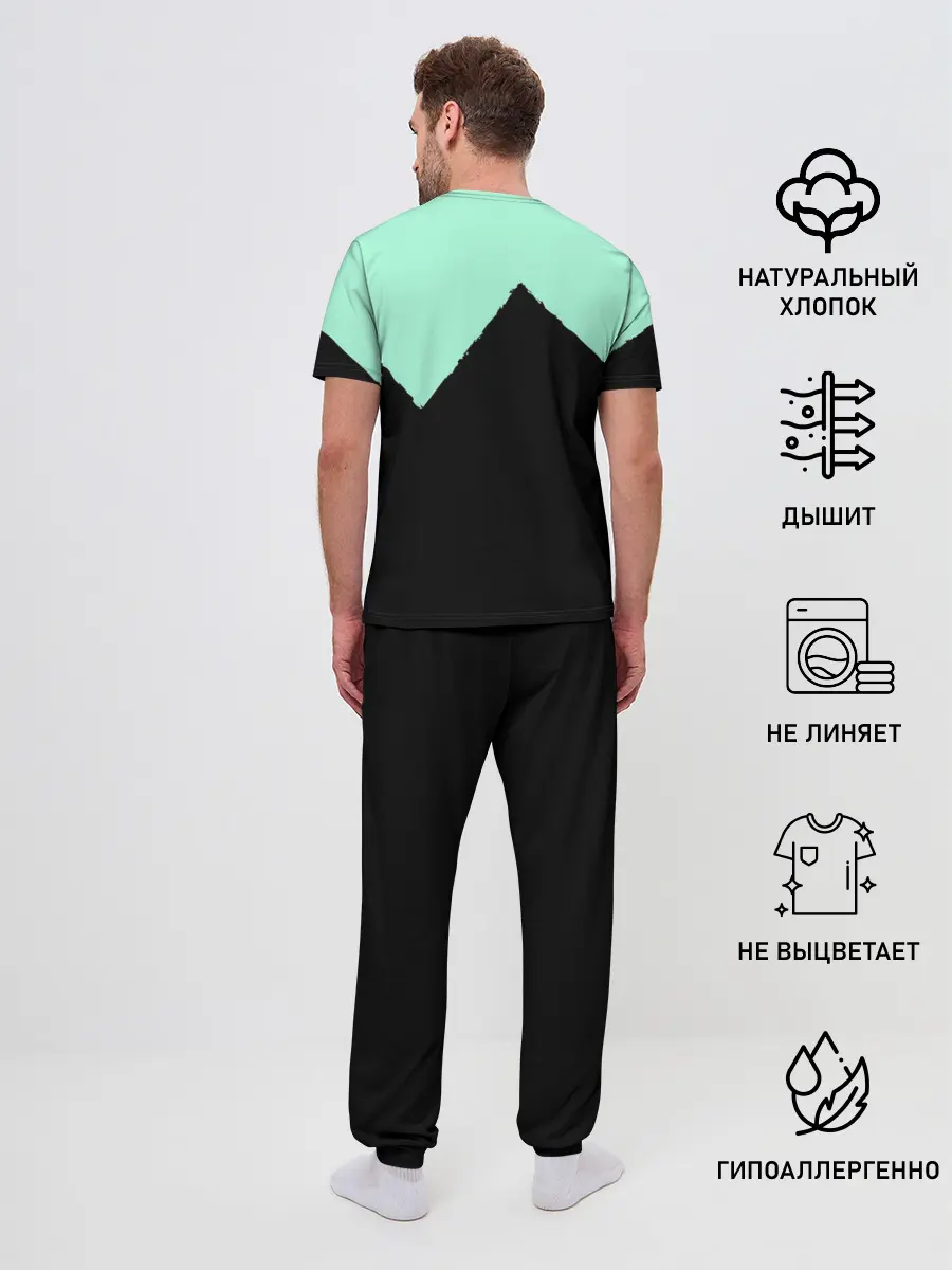 Мужская пижама с брюками / неровные зубья черный мятный