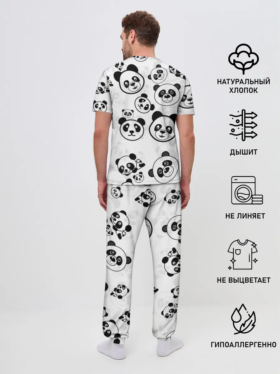 Мужская пижама с брюками / Панды