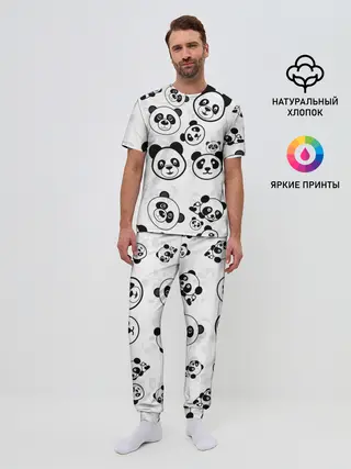 Мужская пижама с брюками / Панды
