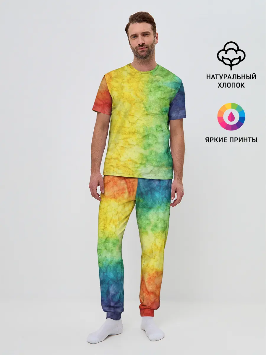 Мужская пижама с брюками / разноцветный акварель градиент
