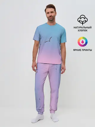 Мужская пижама с брюками / чайки птицы полет градиент