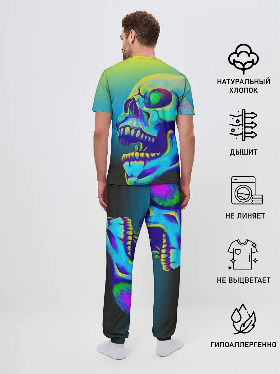 Мужская пижама с брюками / Neon skull