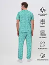 Мужская пижама с брюками / Зеленые птицы летний узор