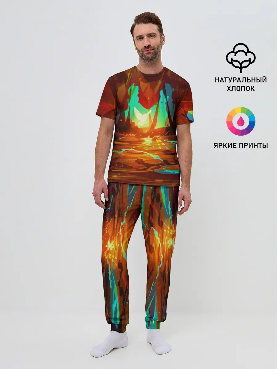 Мужская пижама с брюками / Птица света в волшебном лесу