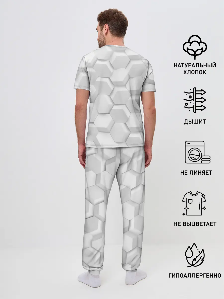 Мужская пижама с брюками / 3D WHITE