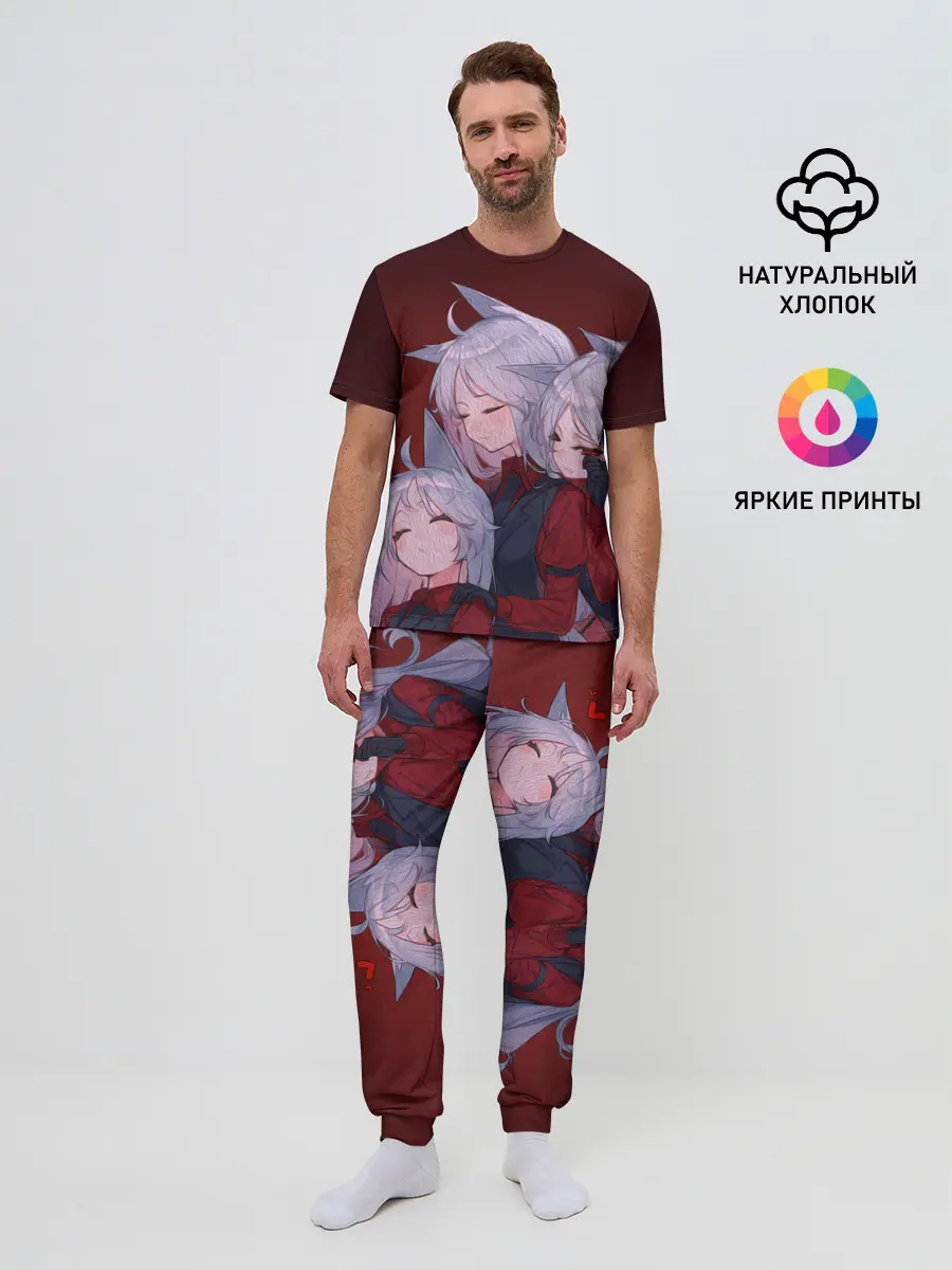 Мужская пижама с брюками / Cerberus обнимаются втроем Helltaker