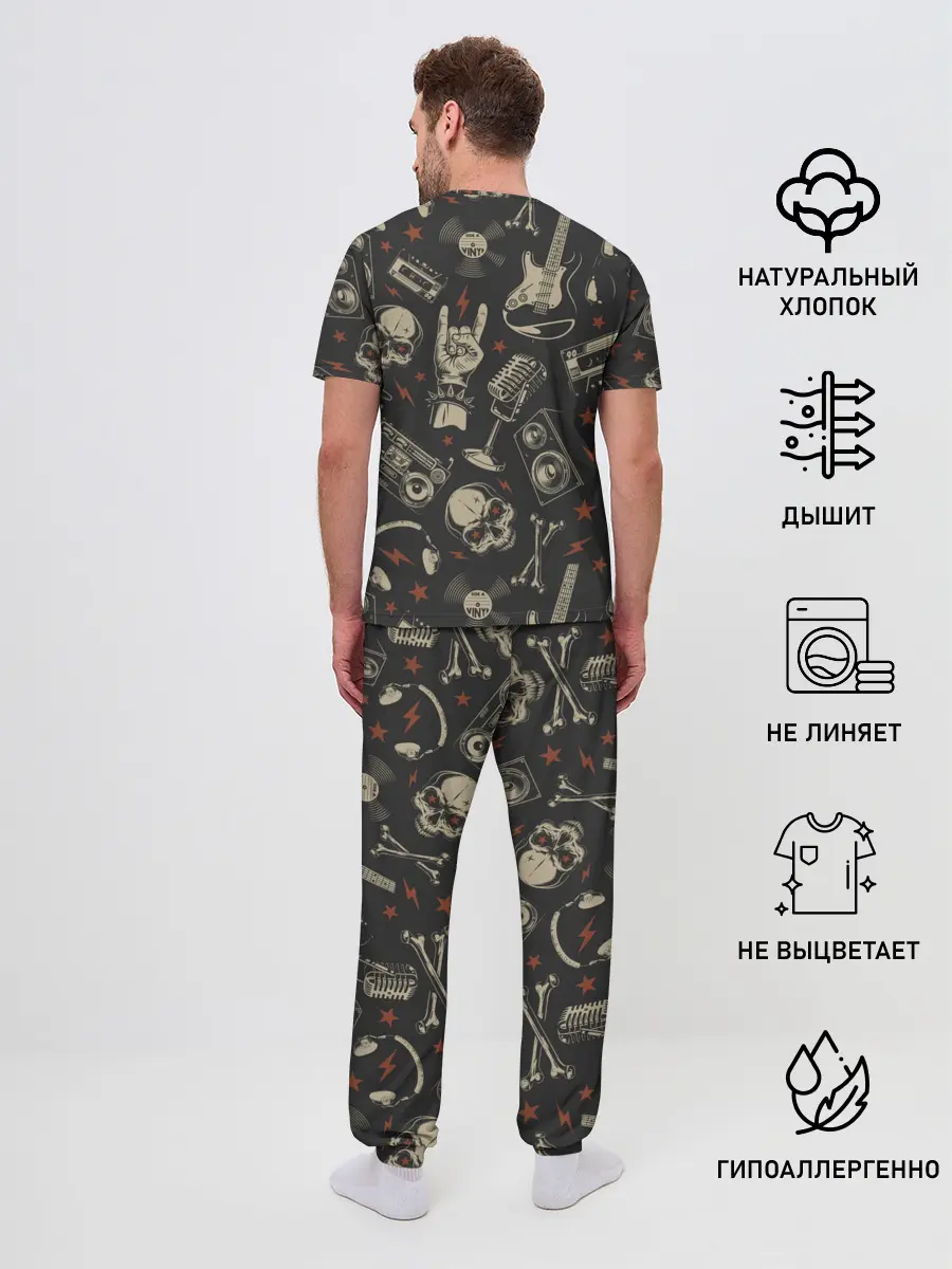 Мужская пижама с брюками / Spotify Рок Черепа