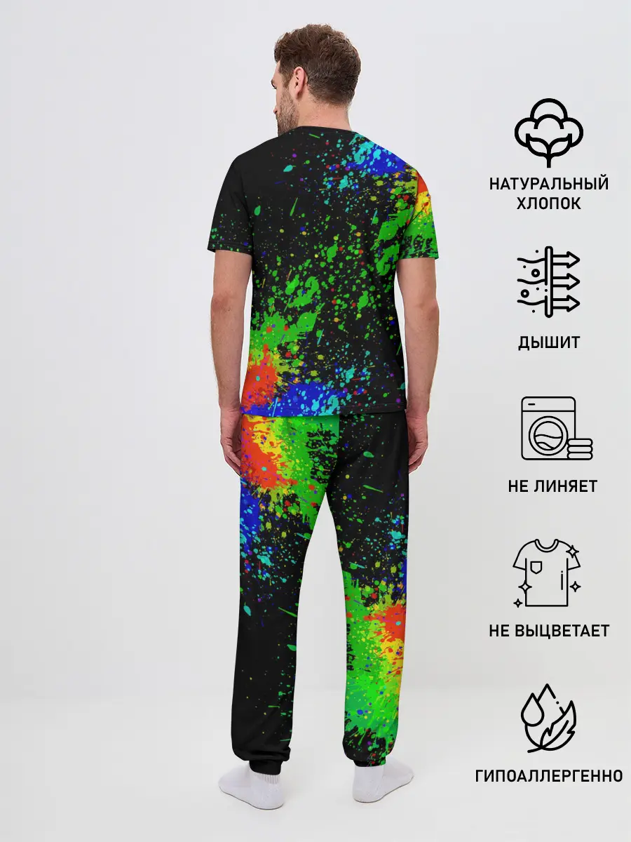 Мужская пижама с брюками / Врывающийся Монки. Радужный фон