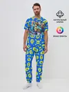 Мужская пижама с брюками / Веселый Монки. Синий фон череп и кости