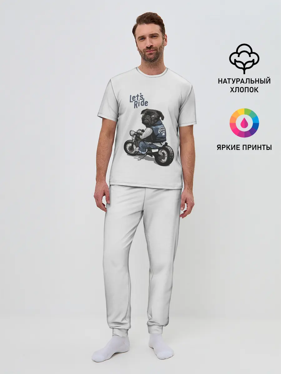Мужская пижама с брюками / Pug Rider | Байкер Мопс