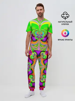 Мужская пижама с брюками / КИСЛОТНЫЙ ФРАКТАЛ ГЕОМЕТРИЯ