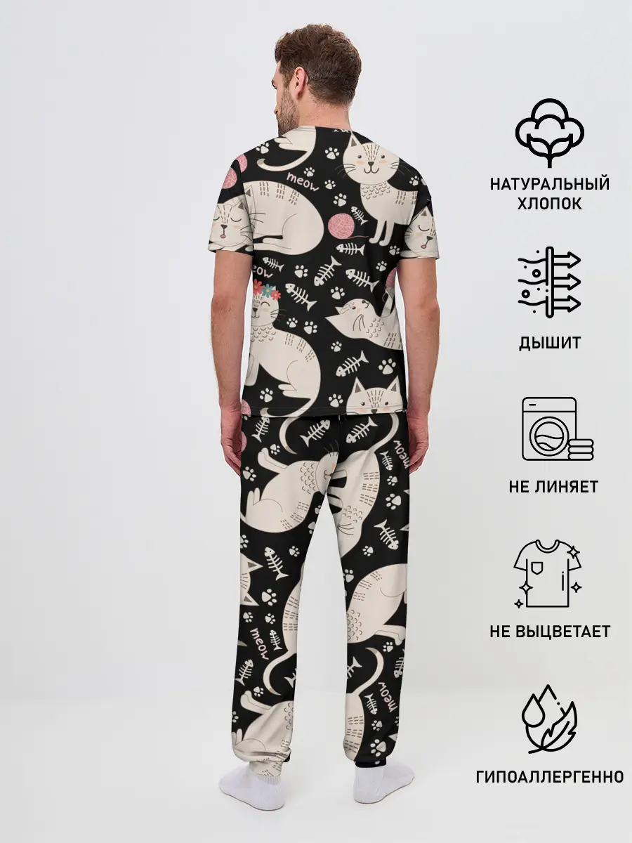 Мужская пижама с брюками / Милые кошечки