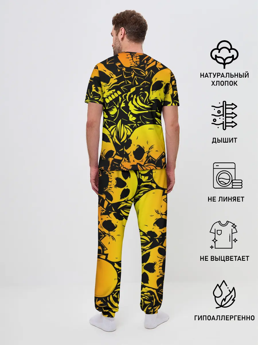 Мужская пижама с брюками / KILLA оранжевые черепа
