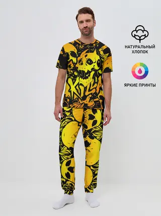Мужская пижама с брюками / KILLA оранжевые черепа